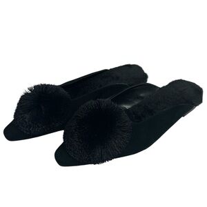 Chico’s Pixie Pom-Pom Velvet Slip-On Mules size 8 in Black